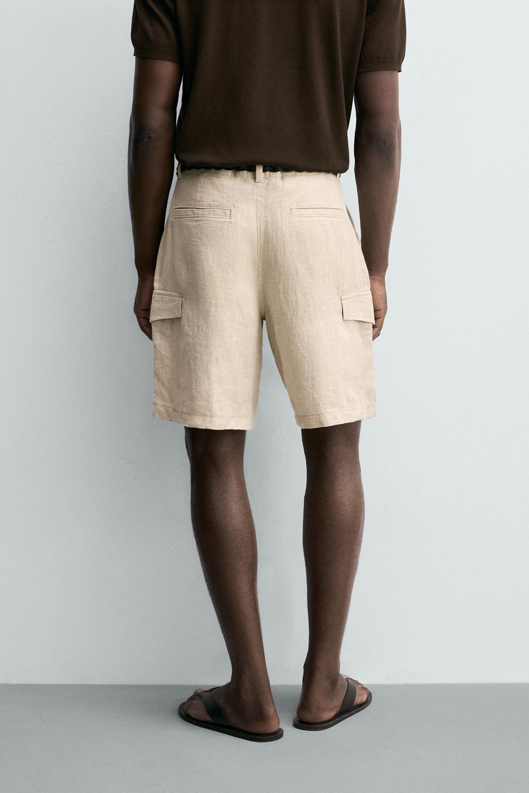 REGULAR FIT 100% LINEN CARGO SHORTS